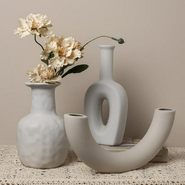 White Ceramic Vase Set Creative Solid Color Dining Table Vase Decoration Living Room Vases for Flowers Arrangement Modern Minimalist Home Decoration 